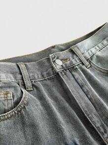 ROMWE MEN Street Life Jeans rectos casuales desgastados para hombre - Azul - Ver 4