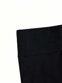 SHEIN Teen Girls' Butterfly Print Knit Leggings, Suitable For Spring, Summer, Autumn - Black - View 8