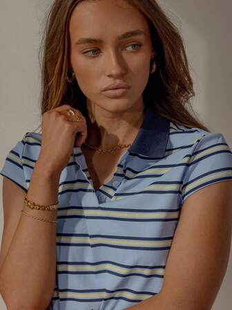 Aralina 女士秋冬夏波西米亚风 Y2K 条纹 Polo 衫，非常适合乡村音乐会、度假和教师