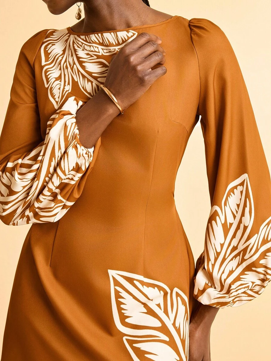 CAJUNI 女士休闲海滩度假热带波西米亚风格花卉印花长袖露背系带短款连衣裙 - 彩色 - 查看 1