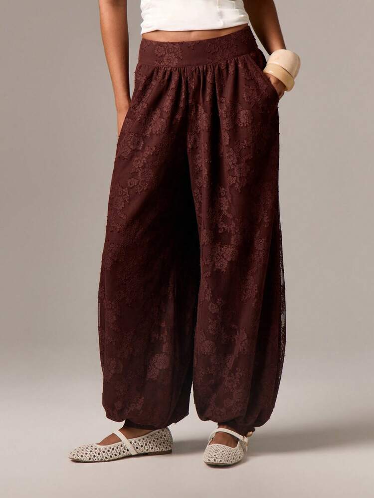 Lace Balloon Palazzo Pants With Elastic Waist