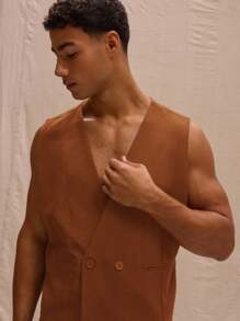 Musero V Neck Cropped Boxy Fit Waistcoat Spring Summer Streetstyle Holiday Vacation - Rust Brown - View 5