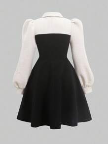 SHEIN Vestido casual minimalista y cómodo con mangas abullonadas y cintura ceñida para niña preadolescente