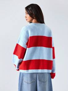 LYSMO 2025Phong cách mới mùa thu cho nữ/Áo len dài tay trễ vai kẻ sọc rộng rãi cho nữ/Sọc màu/Mùa đông cho nữ/Mùa đông cho nữ/Trở lại trường/Trường học/Trở lại trường/Trở lại trường cho nữ/Áo đi học/Halloween/Halloween cho nữ/Trang phục Halloween/Giáng sinh/Áo len Giáng sinh/Áo len năm mới - Nhiều màu - Xem 2