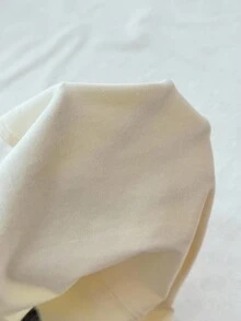 少女白色针织休闲个性修身短裤短袖圆领可爱猫咪图案印花T恤，适合居家休闲、购物、午餐、派对 - 杏色 - 查看 8