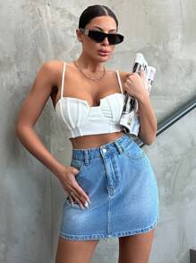 EURMUSE Women's High Waist Washed Denim A-Line Skirt - Blue - View 6