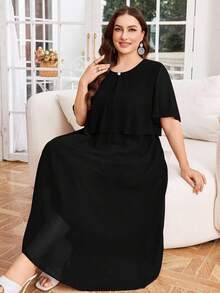 Modelyn 女式加大码优雅简约短袖宽松休闲连衣裙