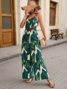 Brillora Tropical Print Wide Leg Cami One Piece Spring Jumpsuit Without Belt - Multicolor - View 1