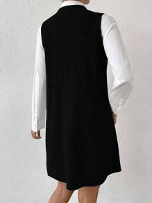 SHEIN LUNE 1pc V Neck Sweater Dress Without Blouse - Black - View 2