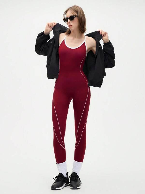 Easify SHEIN Sport Mono deportivo sin costuras para mujer con espalda de cruce