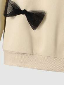 Women's Apricot Color Outfit, Apricot Sweatshirt With Black Mesh Bow, Fashionable And Cute, Paired With Ribbed Flare Pants, Stylish And Comfortable, Suitable For Going Out, Sightseeing, Attending Parties, Suitable For Spring, Autumn And Winter Fall Cloth For Women - Apricot - View 6