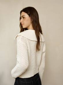 INAWLY Women's Faux Pearl Single-Breasted Long Sleeve Pocket Loose Knit Cardigan Knit Pullover Fall Winter - Apricot - View 2