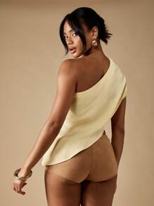 MISSGUIDED 单肩短款上衣晚会俱乐部优雅现代设计时尚女性简约不对称休闲现代夏季 - 杏色 - 查看 2