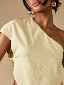 MISSGUIDED 单肩短款上衣晚会俱乐部优雅现代设计时尚女性简约不对称休闲现代夏季 - 杏色 - 查看 6