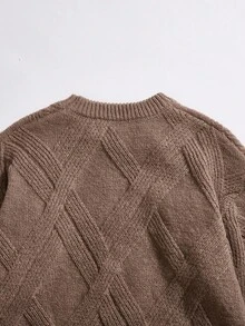 Tweenboy 休闲圣诞绿色纹理圆领毛衣，适合冬季、上学和旅行 - 棕色 - 查看 6