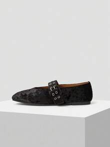 MOTF PREMIUM VINTAGE FLANNEL MARY JANE BALLET FLATS - Black - View 2
