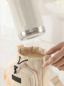 1pc New Style Drawstring Portable Water Cup Messenger Handbag Outdoor Sports Mobile Phone Bag Kettle Cup Mobile Phone Bag, Outdoor Water Bottle Holder Bag, Travel Hiking Camping Bottle Holder, Adjustable Shoulder Strap, Zipper Accessory Pocket