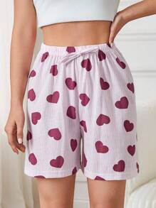 EURMUSE 2pcs Striped With Heart Pattern Sleep Short Sets - Multicolor - View 5