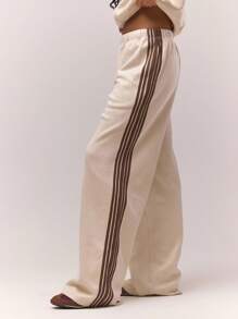 MUSERA Quần jogger ống rộng kẻ sọc, cạp chun bên hông, kiểu dáng cổ điển, dễ thương, đồng quê, phong cách cottagecore, thích hợp mặc nhà đi học cho nữ, màu caramel mùa hè. - Kem - Xem 1
