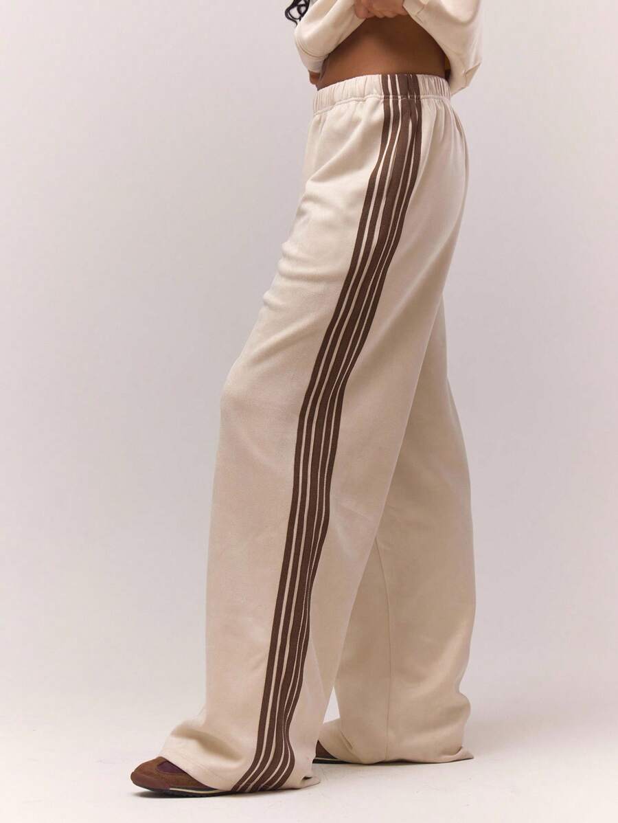 MUSERA Quần jogger ống rộng kẻ sọc, cạp chun bên hông, kiểu dáng cổ điển, dễ thương, đồng quê, phong cách cottagecore, thích hợp mặc nhà đi học cho nữ, màu caramel mùa hè. - Kem - Xem 1