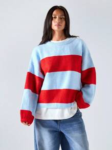 LYSMO 2025Phong cách mới mùa thu cho nữ/Áo len dài tay trễ vai kẻ sọc rộng rãi cho nữ/Sọc màu/Mùa đông cho nữ/Mùa đông cho nữ/Trở lại trường/Trường học/Trở lại trường/Trở lại trường cho nữ/Áo đi học/Halloween/Halloween cho nữ/Trang phục Halloween/Giáng sinh/Áo len Giáng sinh/Áo len năm mới - Nhiều màu - Xem 6