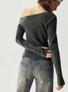 Bohemela Maglietta donna casual a maniche corte, asimmetrica al collo, in maglia a tinta unita