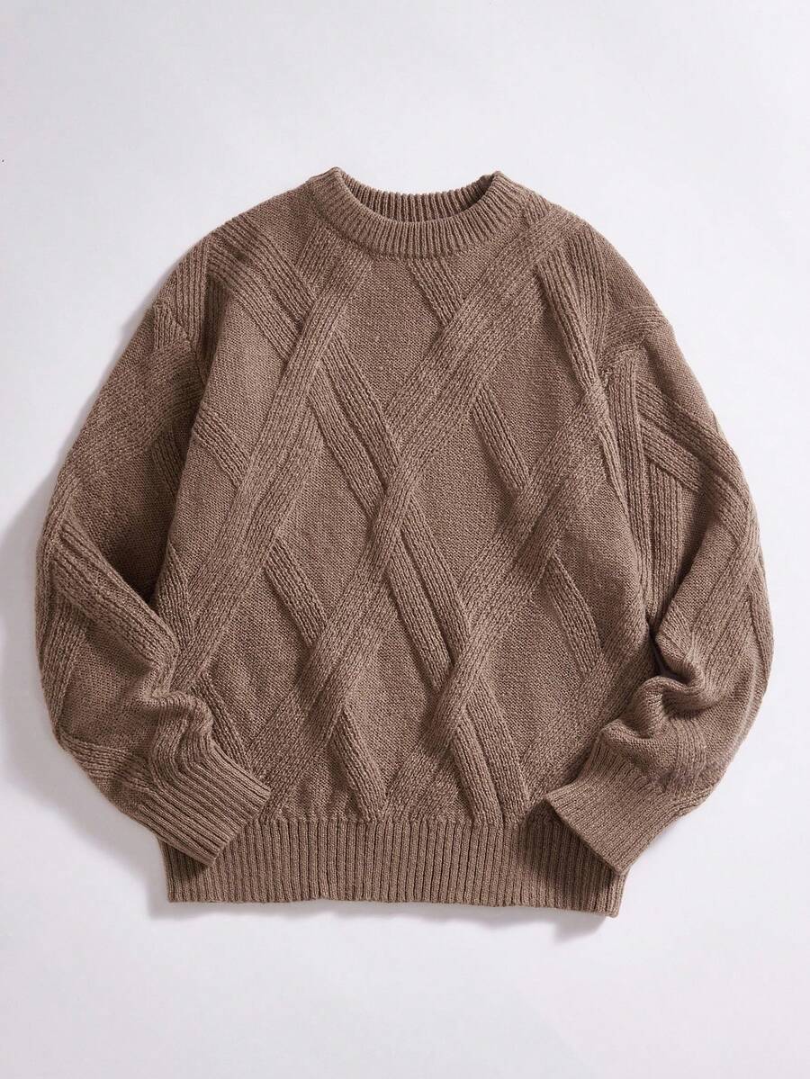 Tweenboy 休闲圣诞绿色纹理圆领毛衣，适合冬季、上学和旅行 - 棕色 - 查看 1