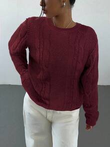 Aloruh Women's Solid Color Casual Pullover Sweater, Autumn/Winter,Fall - Burgundy - View 4