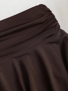 Sweetra 女士夏季古铜色金属花卉吊带背心和褶皱多层迷你裙套装 - 咖啡棕 - 查看 7