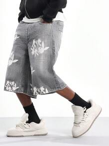PLAYBOY X SUMWON Pantalones cortos de mezclilla holgados y anchos con estampado de conejo, de corte medio, de estilo suelto, estilo patinador, estilo urbano, moda de verano - Azul - Ver 1