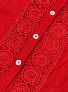 Chiquease Guipure Lace Insert Lantern Sleeve Blouse For New Year Clothes Women Shirt - Red - View 4