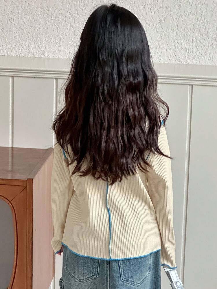 Young Girls Decorative Contrast Color Long Sleeve T-Shirt, Spring/Autumn