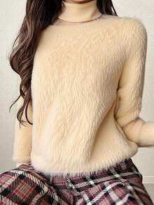FRIFUL 女士毛絨燈籠袖毛衣 - 米色 - 查看 1