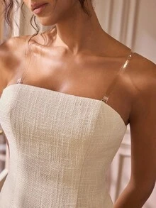 Shutterstock Glamance Women's Solid Color Strapless Elegant Mini Dress With Pockets Summer Off The Shoulder Wedding Guest Dress Women Wedding Guest Dress Women Date Night Outfits Women Casual - Apricot - View 8