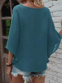 EMERY ROSE Damen Einfarbiges V-Ausschnitt Fledermausärmel Locker Lässig Hemd