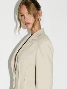 KIZN 女士收腰西装外套专业商务工作办公室职业时尚修身西装外套长袖单扣优雅 - 灰色 - 查看 3