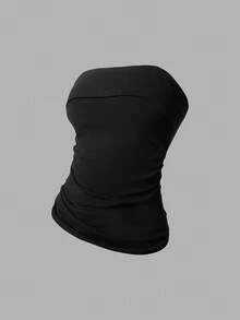 Girlism 少女黑白针织荷叶边修身吊带背心，休闲简约，甜美清凉 - 黑與白 - 查看 6