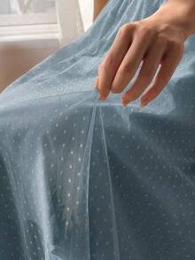 FRIFUL 女士簡約網紗日常優雅裙 - 霧霾藍 - 查看 4