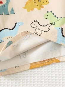 Cozy Pixies 2 pezzi Set di magliette a maniche lunghe in maglia morbida con collo a giro e stampa di dinosauri per bambini maschi, magliette leggere con grafica di dinosauri