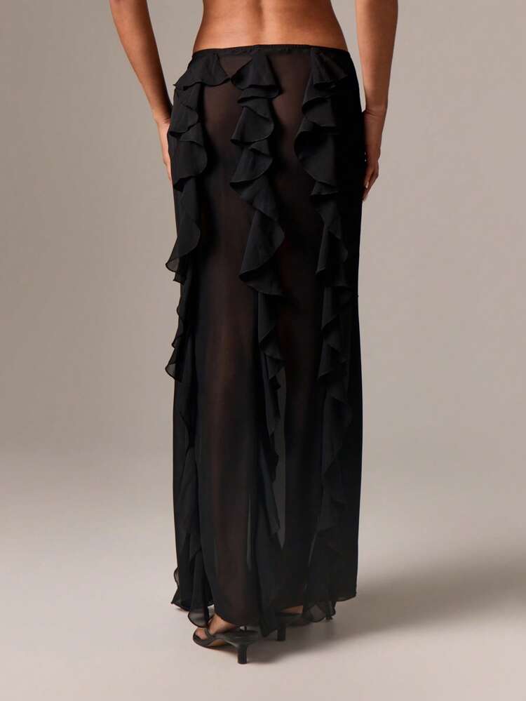Gonna lunga in chiffon trasparente con volant a cascata