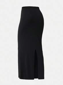 Girlism Teen Girls Casual Solid Color Straight Knit Black Skirt, Suitable For Autumn And Winter Fall