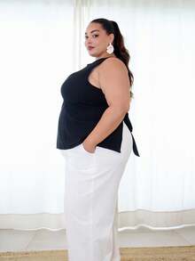 Pretty and Ole Pantalons blancs décontractés grande taille pour femmes, à la mode pour l'été - Blanc - Voir 9