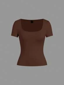 SHEIN EZwear Gói 3 áo thun cổ tròn ôm sát cơ bản dành cho nữ, nhiều màu - Nhiều màu - Xem 5