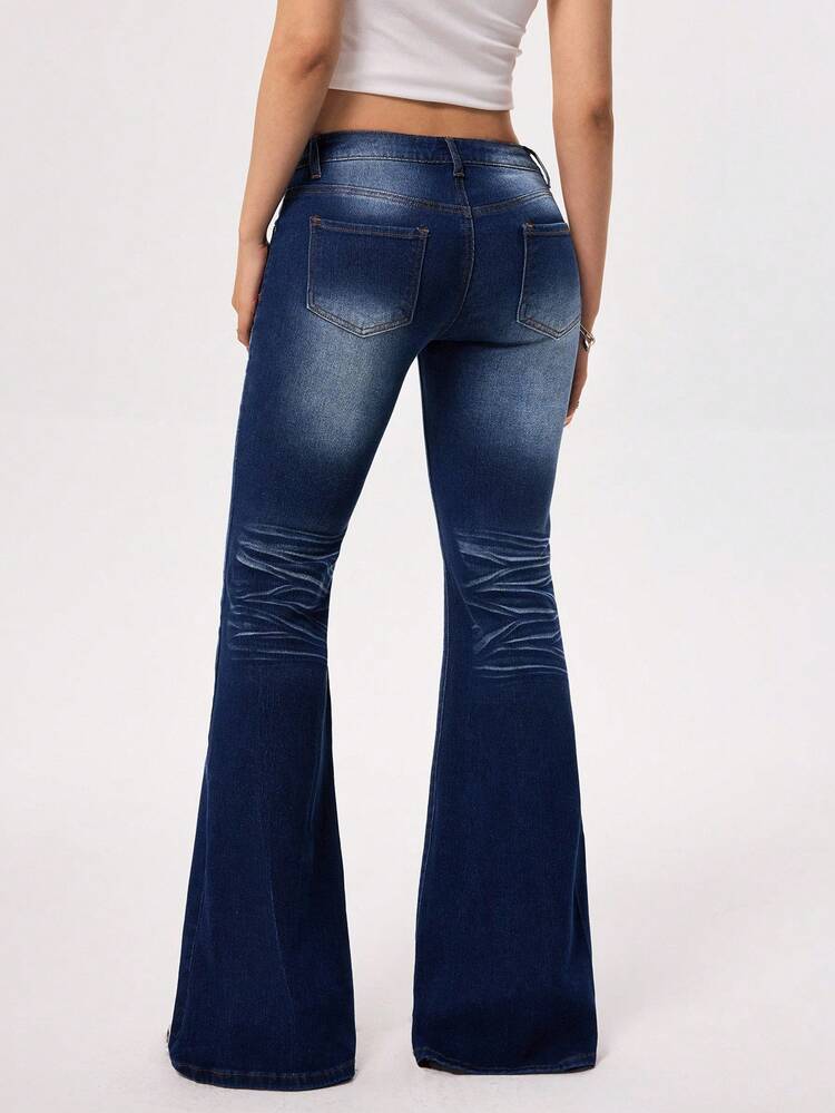 Rivivi Women's Low Waist Stretchy Denim Flare Pants - Dark Wash - View 2