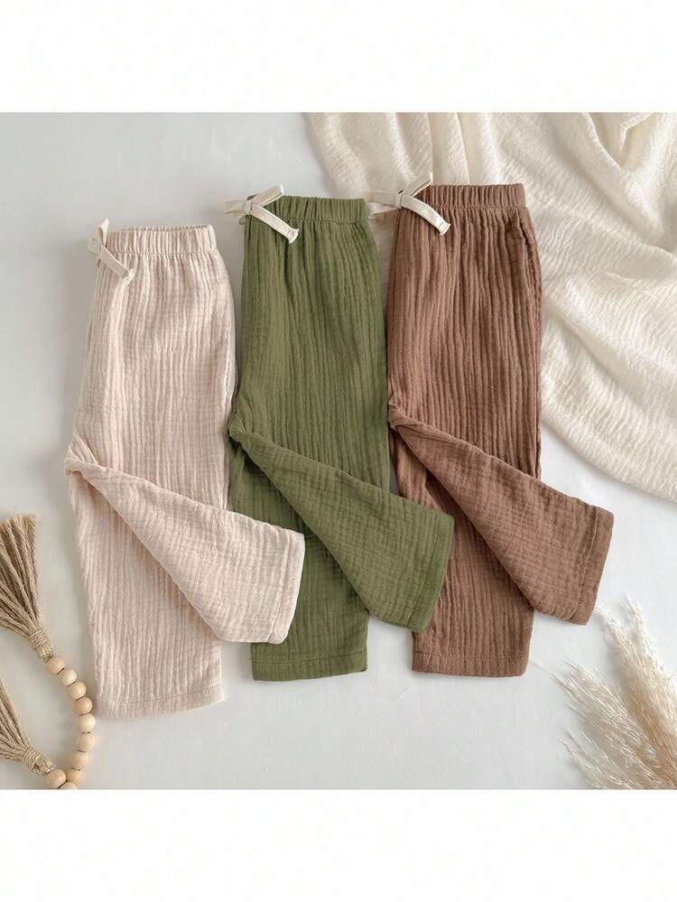 Loomiva 3pcs Baby Boy Colorblock Bow Decor Elastic Waist Casual Pants Set Baby Trousers Toddler Linen Pants Neutral Baby Clothes Baby Boy Cotton Pants Fall - Multicolor - View 3