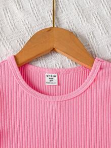 SHEIN Young Girl Butterfly & Plant Print Belted Dress