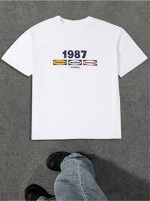 Manfinity Camiseta de manga corta casual con gráfico de letras para hombre en verano - Blanco - Ver 3