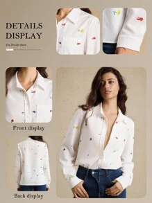 Briarwyn Áo sơ mi dài tay họa tiết hoa nhí phong cách cổ điển dành cho nữ, phù hợp cho đi làm, đi nghỉ mát, mùa xuân/thu, đi học, trang phục công sở, quần áo mùa thu, áo kiểu mùa thu. - trắng - Xem 10