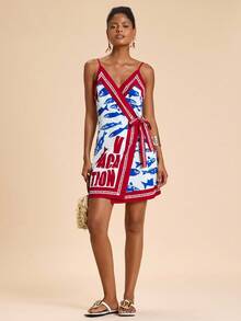 Travachic 女士度假休闲鱼和字母印花系带吊带背心连衣裙 - 彩色 - 查看 3