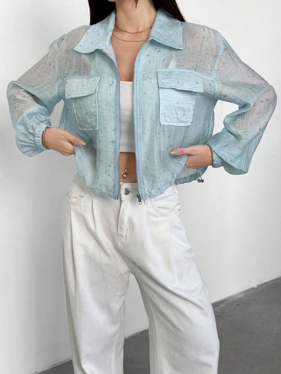 Feyla Veste utilitaire légère zippée avec rabat de poche, style décontracté chic de rue pour femmes. Idéale pour la rentrée, l'automne, le travail